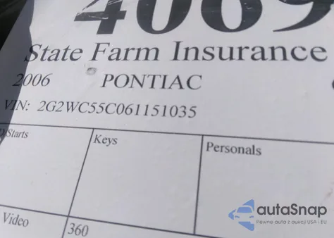 2006 Pontiac Grand Prix Gxp из США, поврежденный, VIN 2G2WC55C061151035